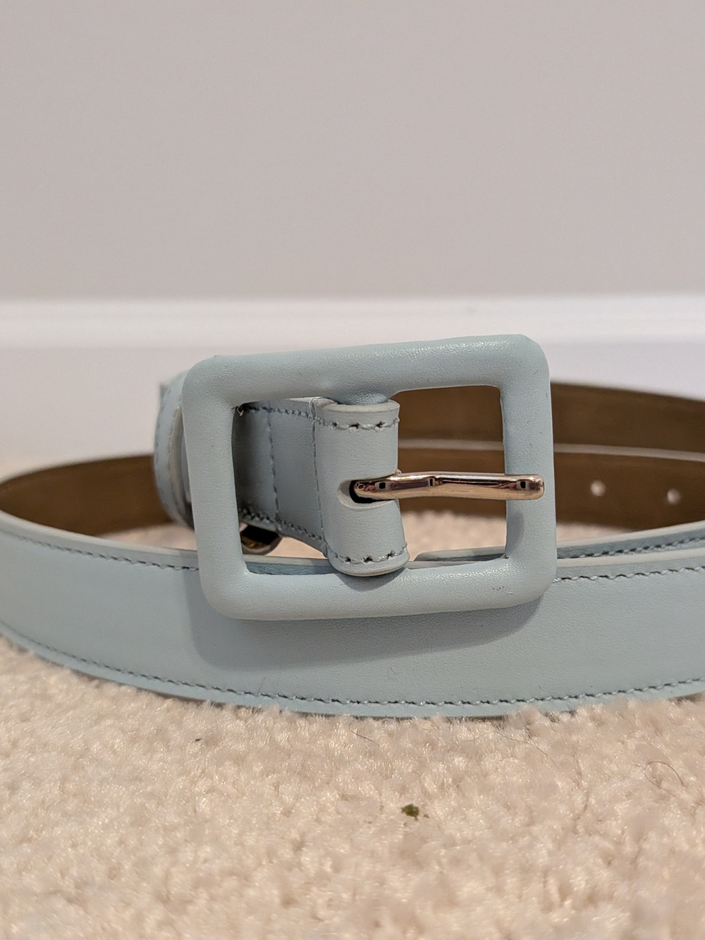 Talbots Pale Blue Leather Belt with Covered Square Buckle